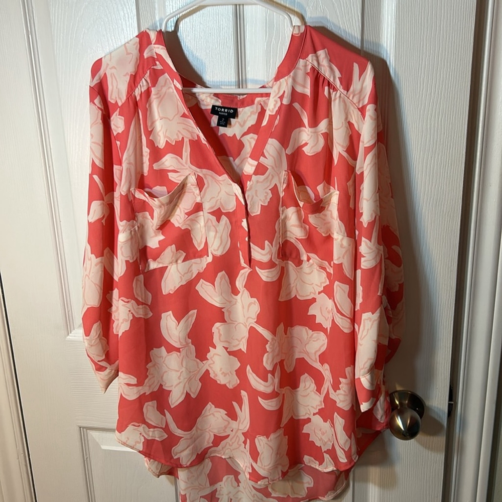 Torrid Harper Floral Georgette 3/4 Sleeve Pullover Blouse 2X - Picture 3 of 7